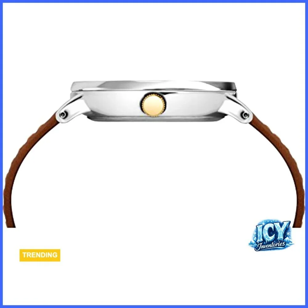 Silver-Tone Quartz Watch with Genuine Leather Strap, 41mm Case
